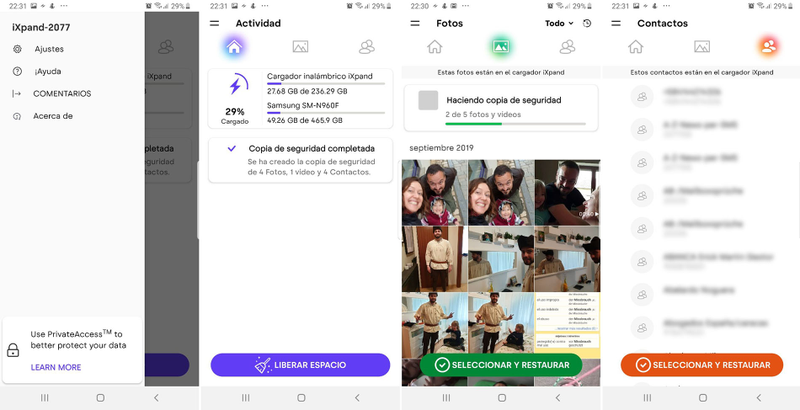 Capturas de pantalla de la aplicación iXpand